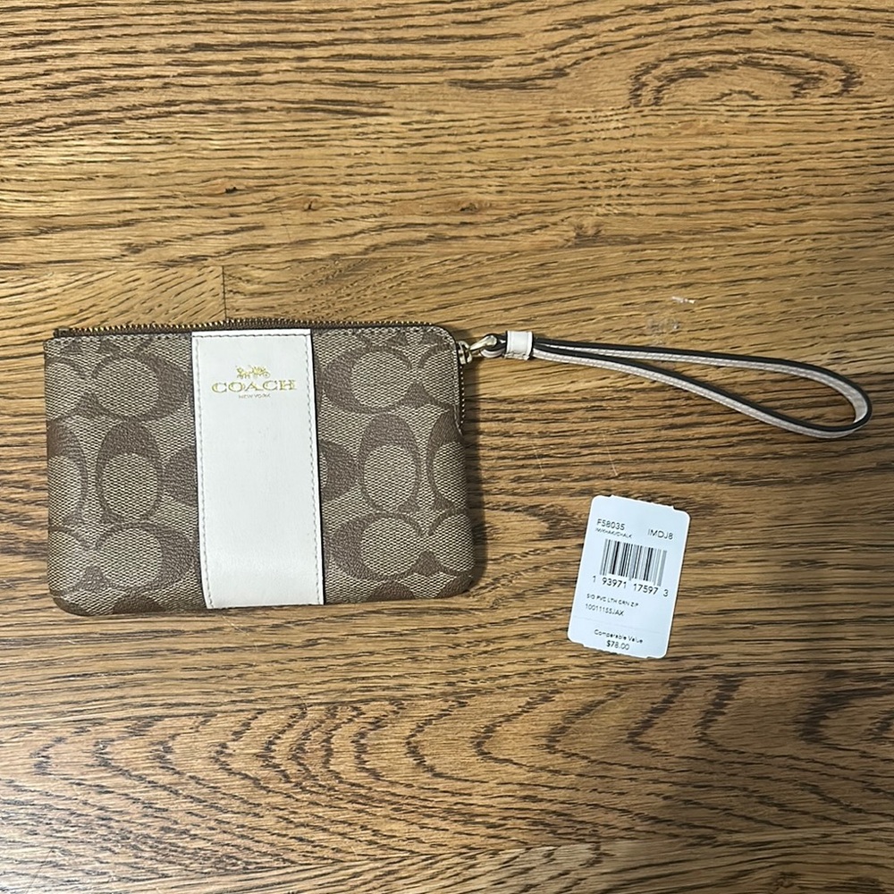 Coach Signature Brown and Cream Wristlet
